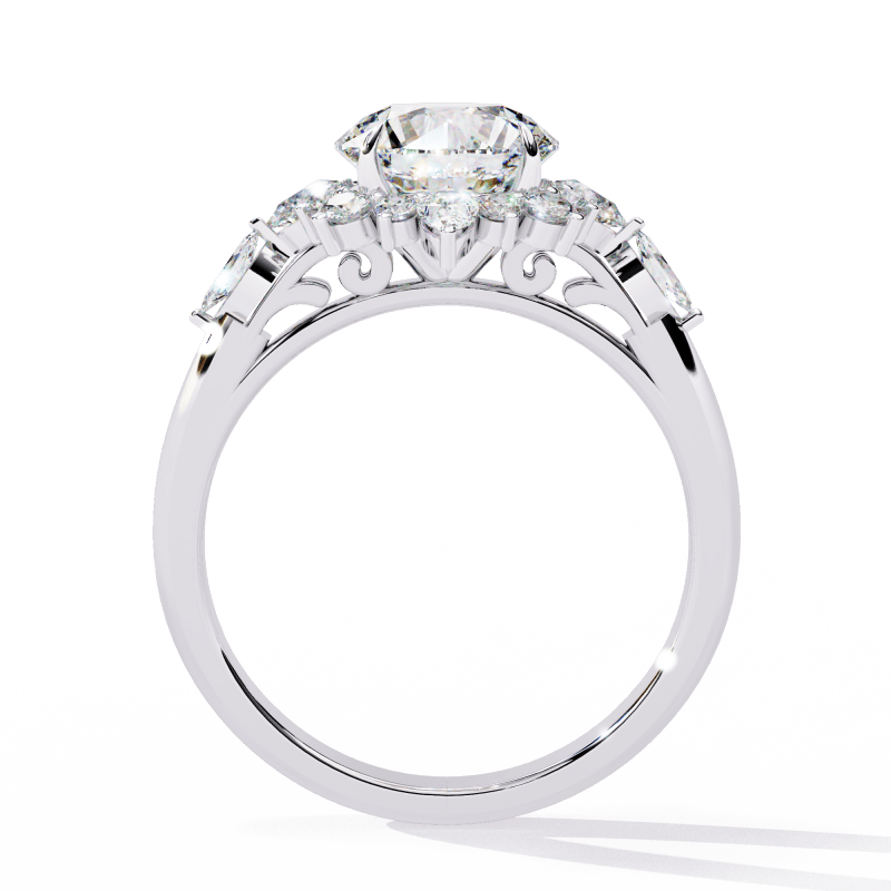 Reverra 14K Gold Round, Pear & Marquise Lab Grown Diamond Vintage Floral Engagement Ring for Women, CTTW-1.97 - Reverra Jewels Inc.