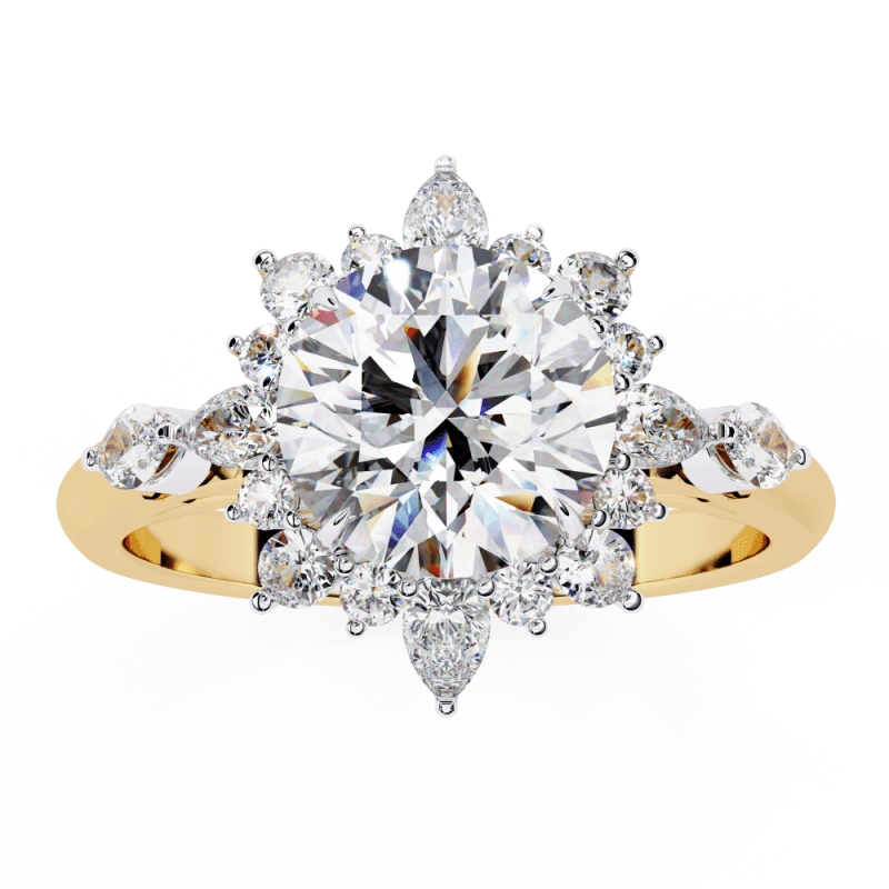 Reverra 14K Gold Round, Pear & Marquise Lab Grown Diamond Vintage Floral Engagement Ring for Women, CTTW-1.97 - Reverra Jewels Inc.