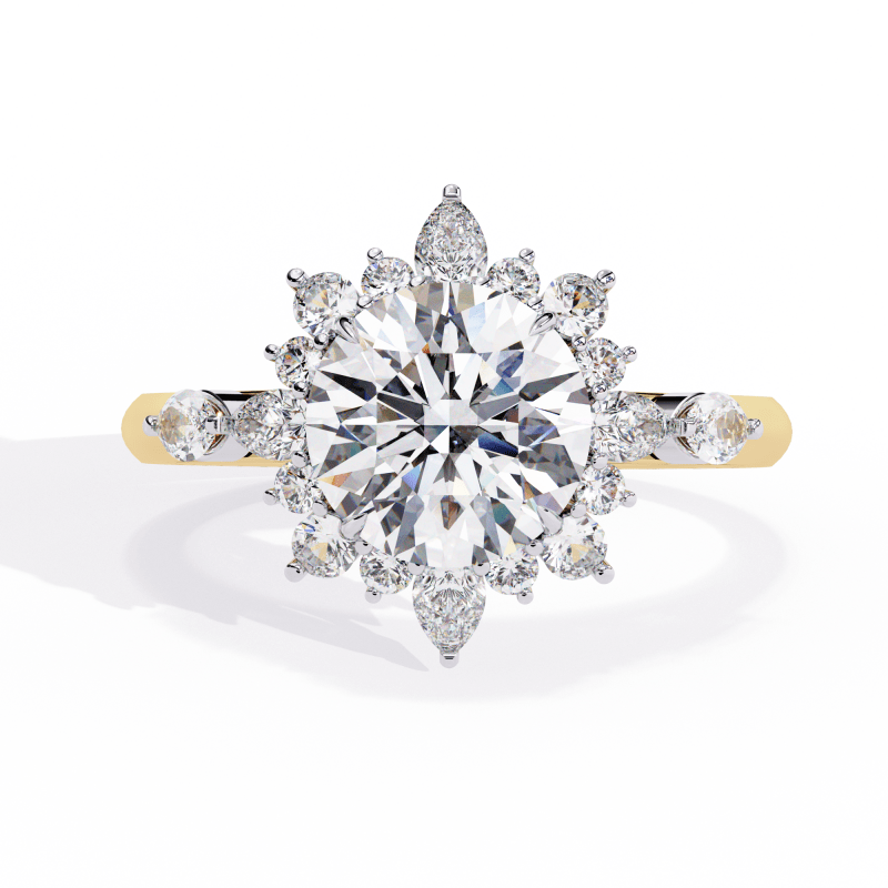Reverra 14K Gold Round, Pear & Marquise Lab Grown Diamond Vintage Floral Engagement Ring for Women, CTTW-1.97 - Reverra Jewels Inc.