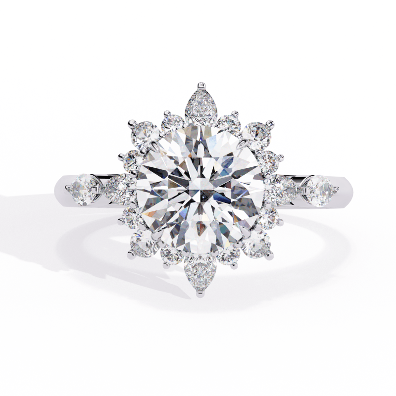 Reverra 14K Gold Round, Pear & Marquise Lab Grown Diamond Vintage Floral Engagement Ring for Women, CTTW-1.97 - Reverra Jewels Inc.