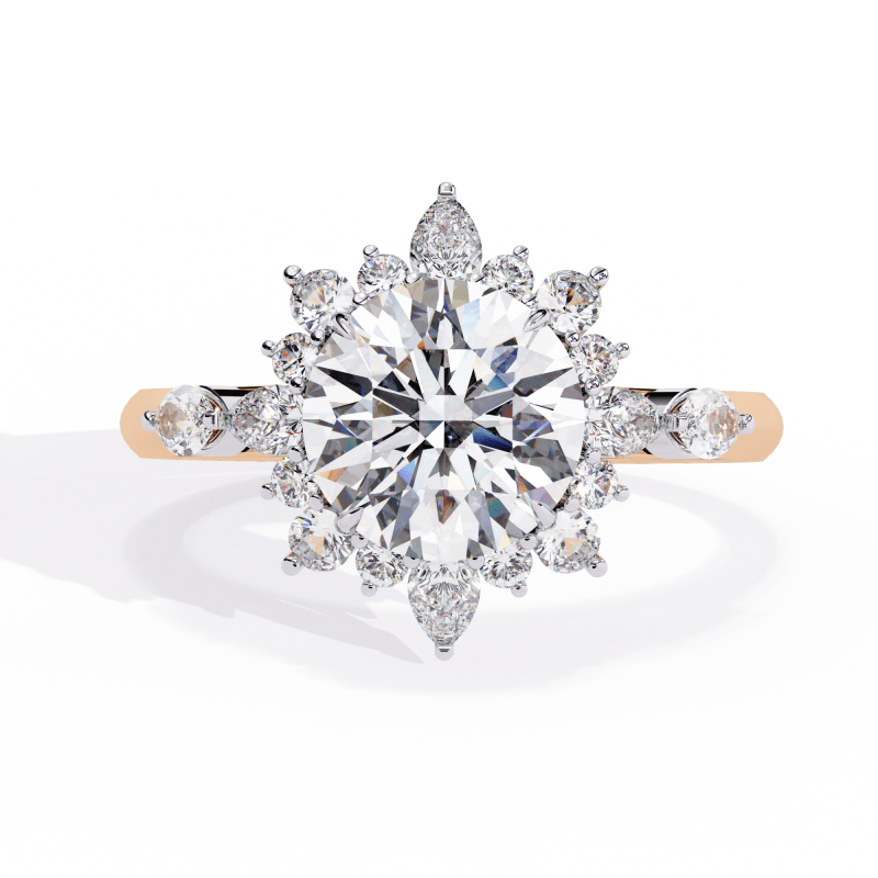 Reverra 14K Gold Round, Pear & Marquise Lab Grown Diamond Vintage Floral Engagement Ring for Women, CTTW-1.97 - Reverra Jewels Inc.