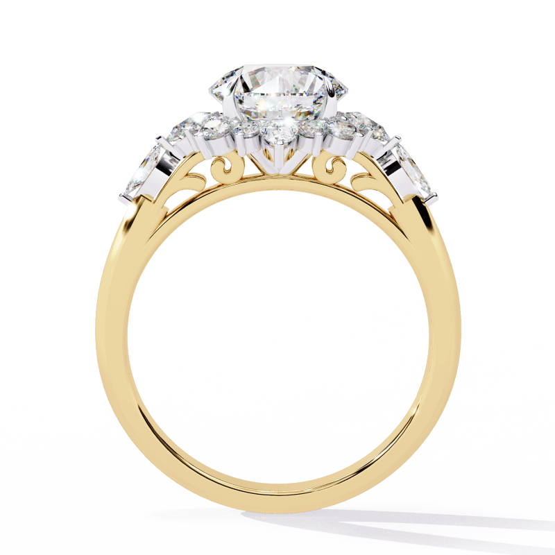 Reverra 14K Gold Round, Pear & Marquise Lab Grown Diamond Vintage Floral Engagement Ring for Women, CTTW-1.97 - Reverra Jewels Inc.