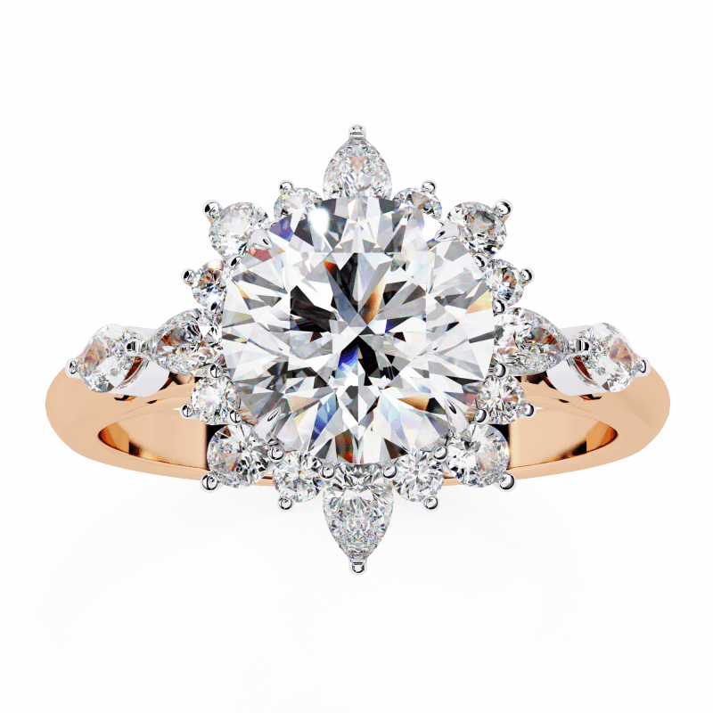 Reverra 14K Gold Round, Pear & Marquise Lab Grown Diamond Vintage Floral Engagement Ring for Women, CTTW-1.97 - Reverra Jewels Inc.