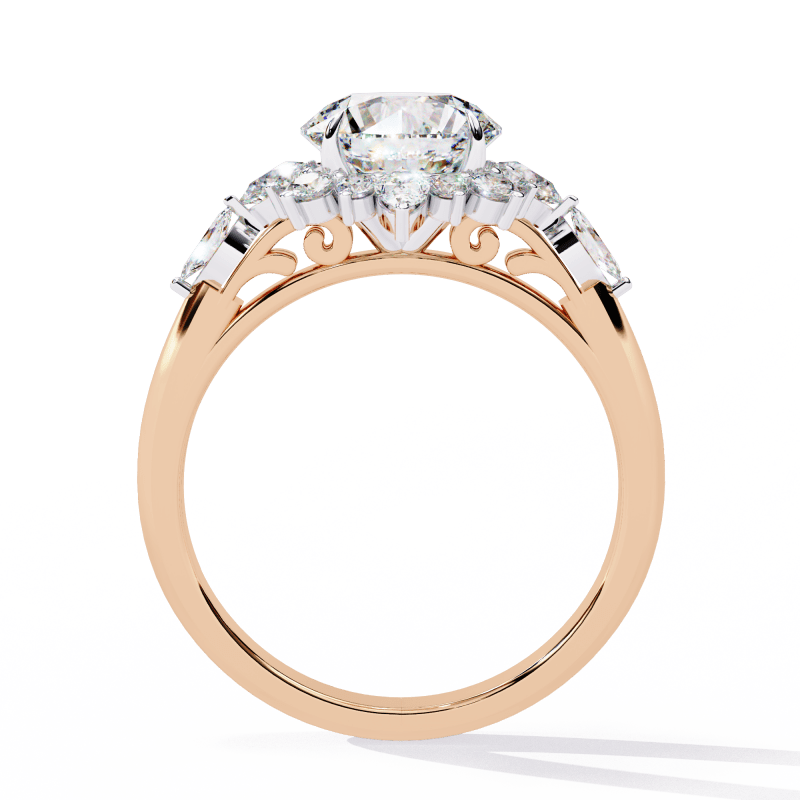 Reverra 14K Gold Round, Pear & Marquise Lab Grown Diamond Vintage Floral Engagement Ring for Women, CTTW-1.97 - Reverra Jewels Inc.