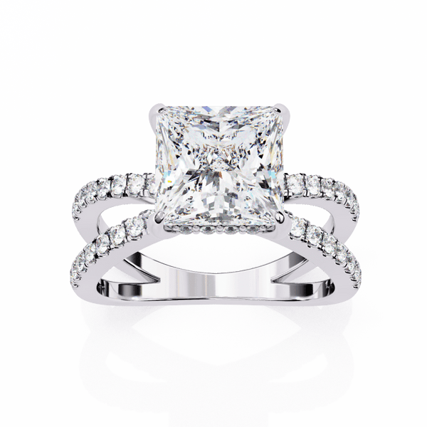 Reverra 14K Gold Round & Princess Lab Grown Diamond Split Shank Engagement Ring for Women, CTTW-2.68 - Reverra Jewels Inc.