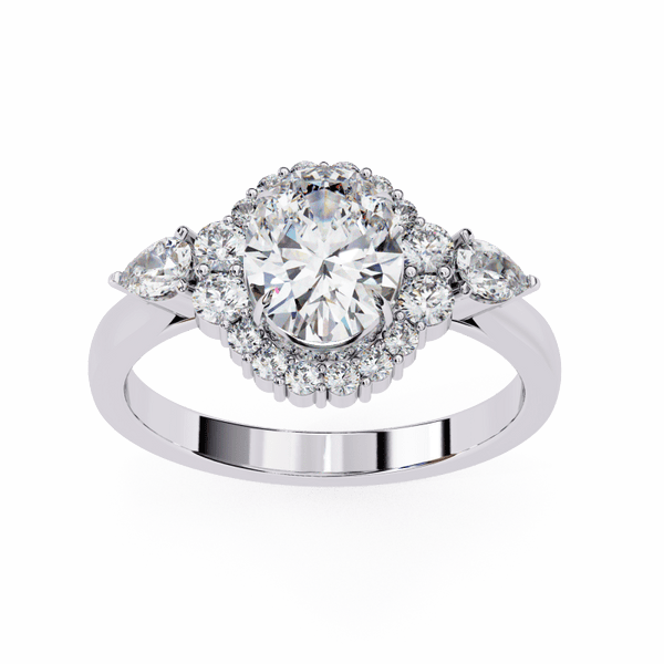 Reverra 14K Gold Round Round, Oval & Pear Lab Grown Diamond Halo Engagement Ring for Women, CTTW-1.54 - Reverra Jewels Inc.
